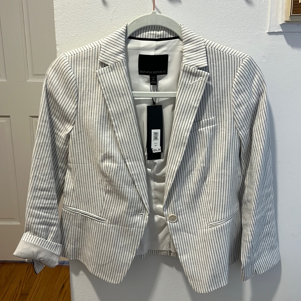 Banana Republic, never worn, new with tags blue and white striped blazer